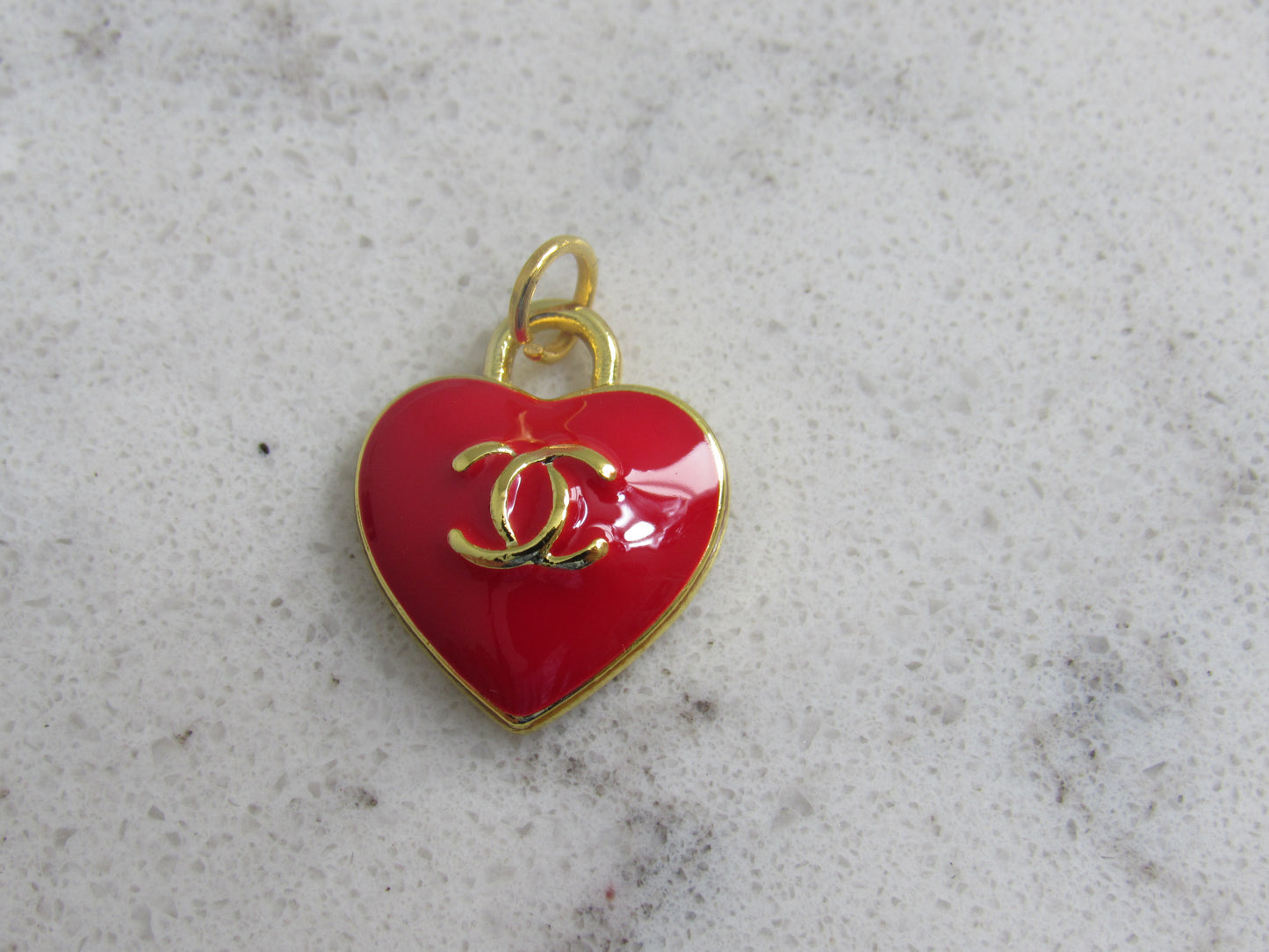 Chanel Apple Red Baked Gold Back Stamped Heart Charm!