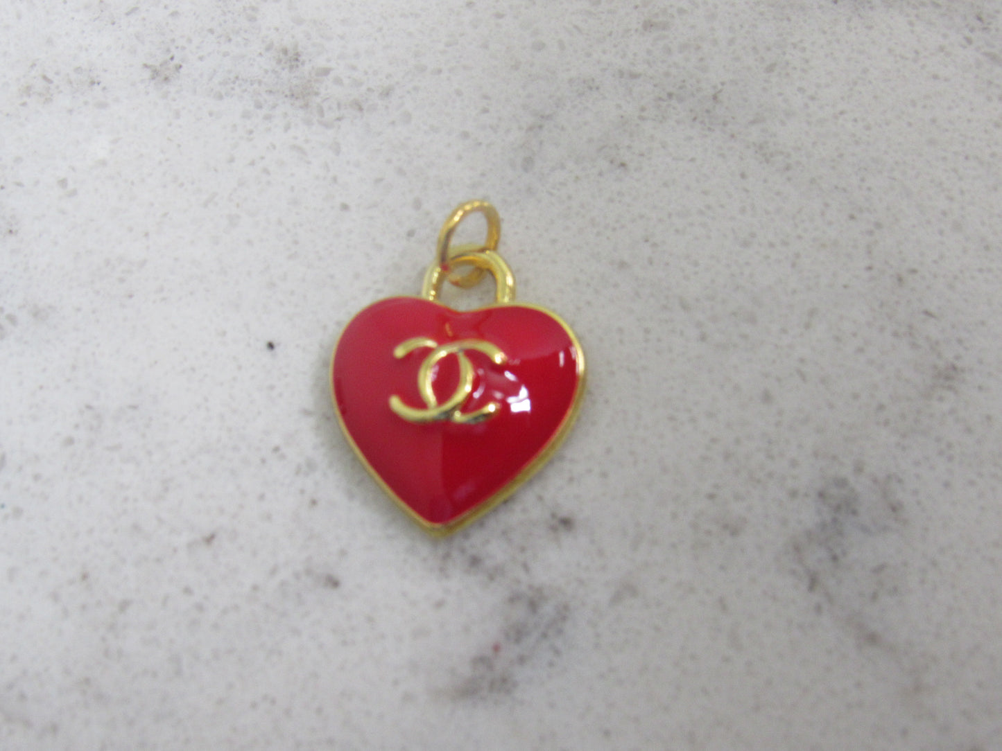 Chanel Apple Red Baked Gold Back Stamped Heart Charm!