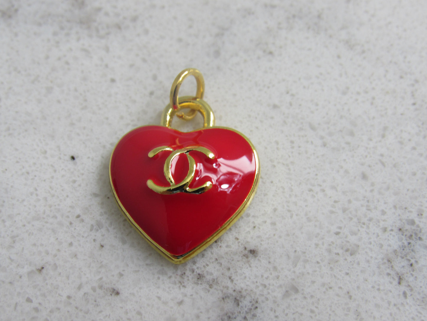 Chanel Apple Red Baked Gold Back Stamped Heart Charm!