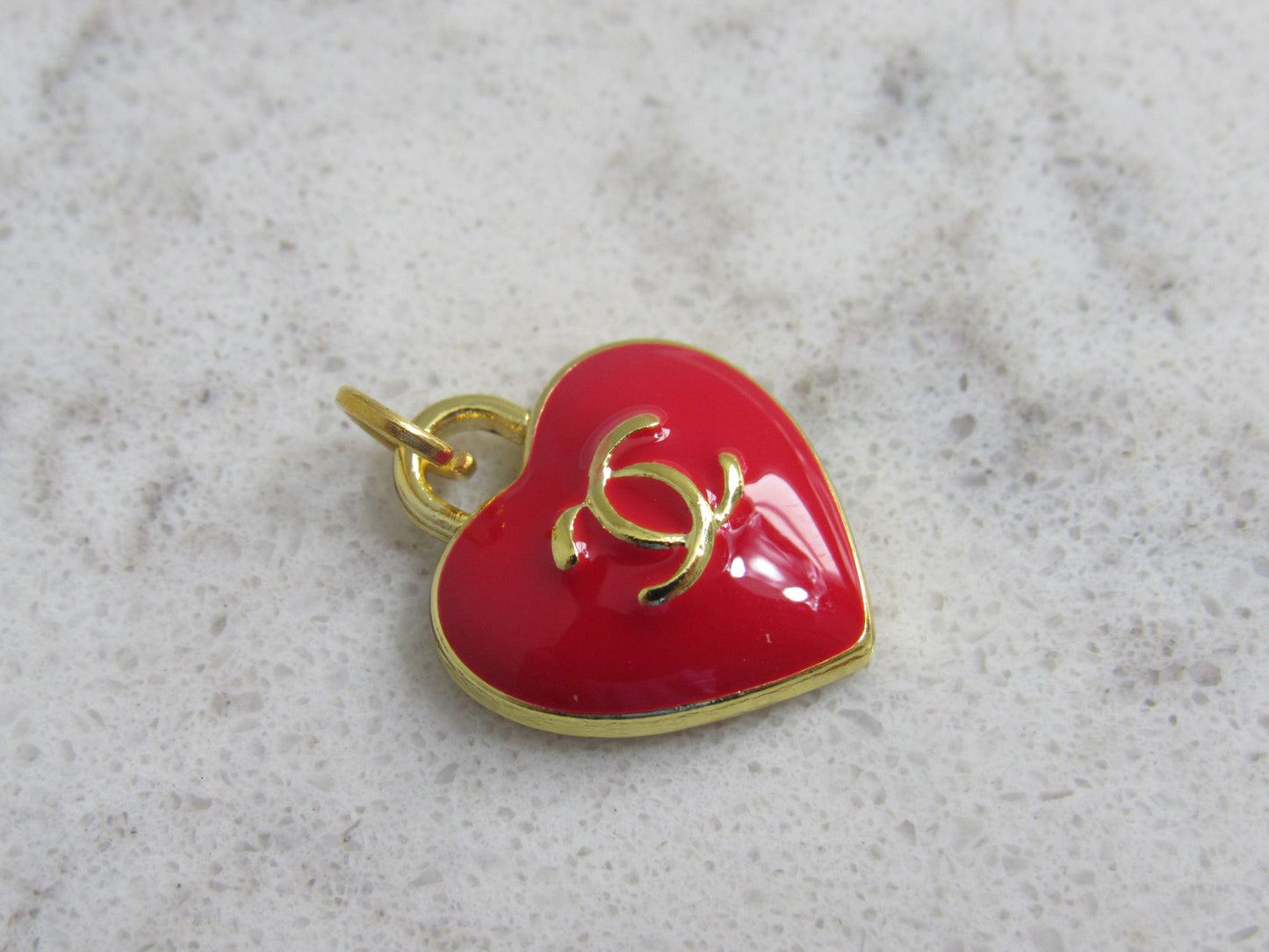 Chanel Apple Red Baked Gold Back Stamped Heart Charm!