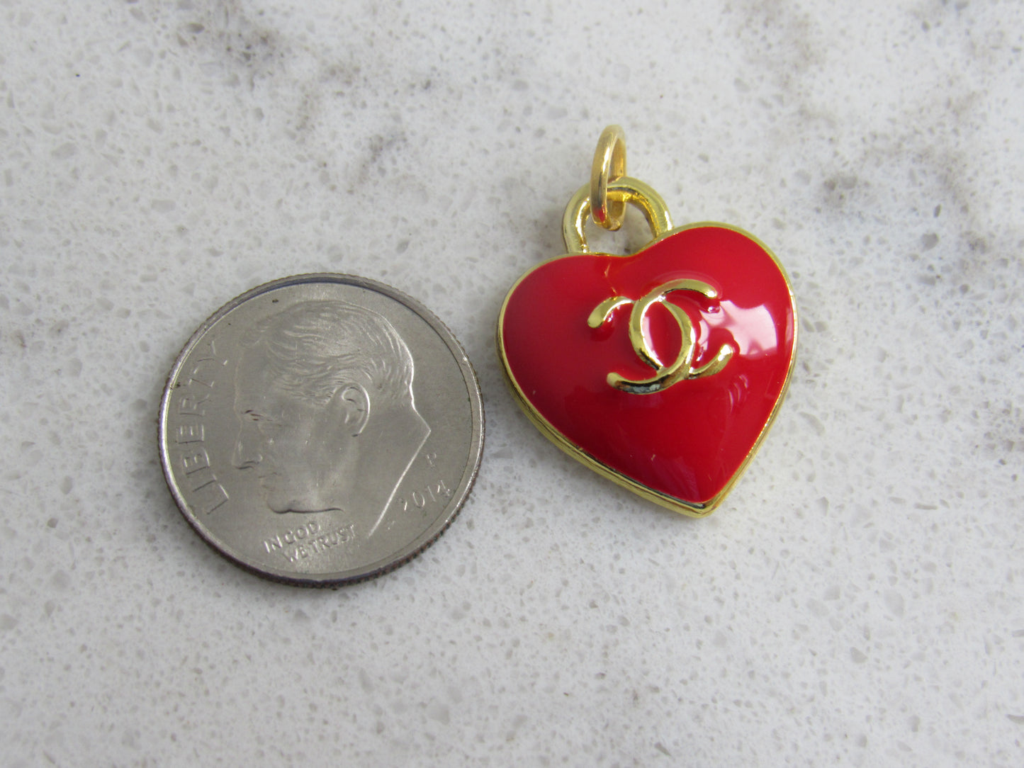 Chanel Apple Red Baked Gold Back Stamped Heart Charm!