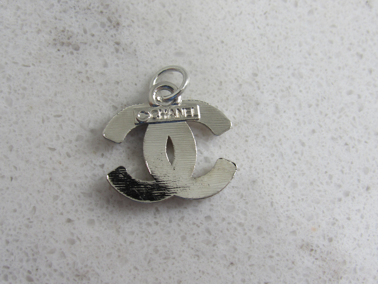 Chanel White Fire Crystal Inlaid CC Zipper Pull Charm Silver Back Stamped!