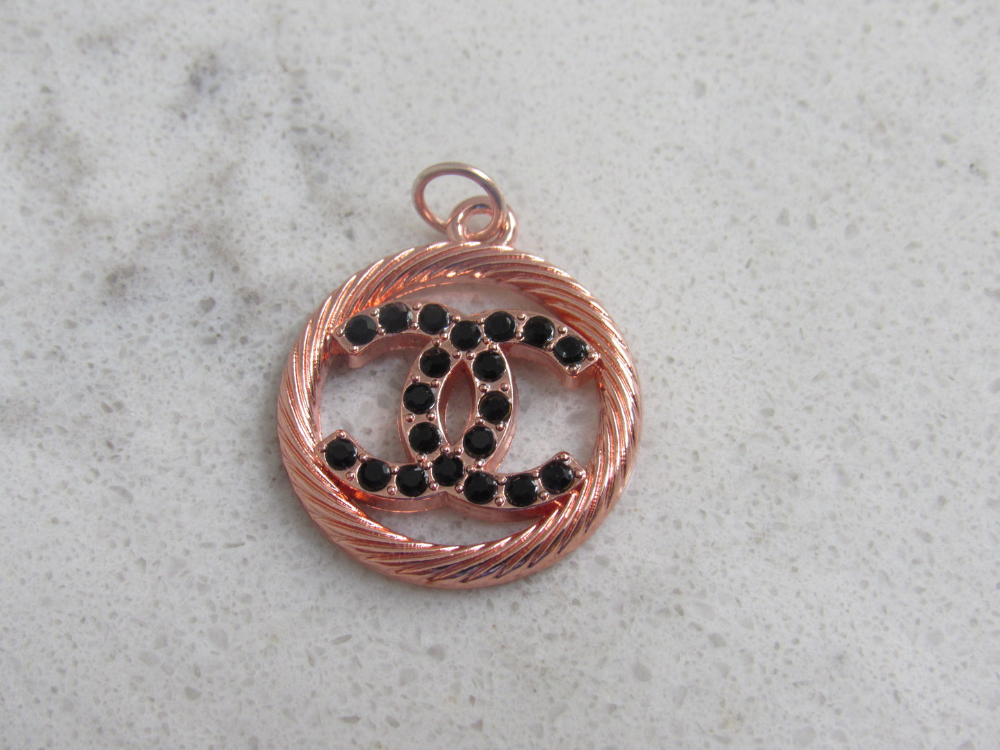 Chanel Rose Copper CC Charm Onyx Inlay Oval Stamped!