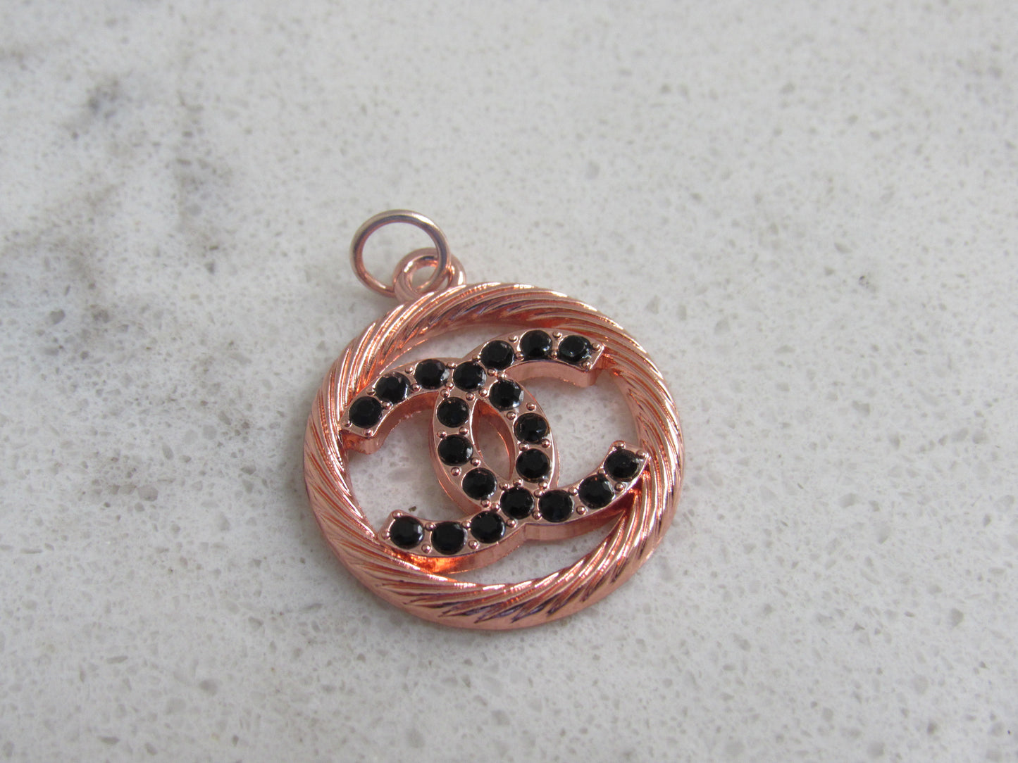 Chanel Rose Copper CC Charm Onyx Inlay Oval Stamped!