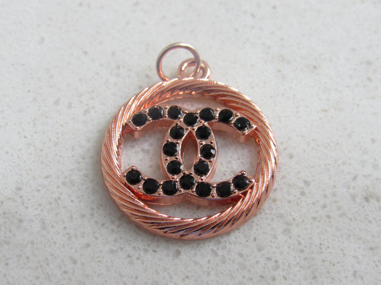 Chanel Rose Copper CC Charm Onyx Inlay Oval Stamped!