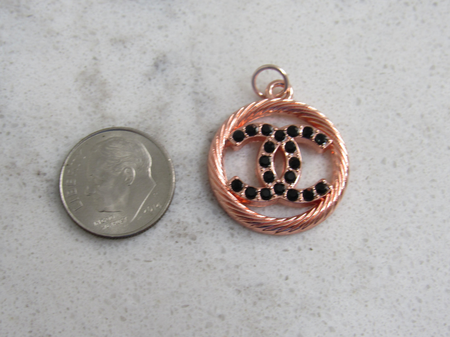 Chanel Rose Copper CC Charm Onyx Inlay Oval Stamped!