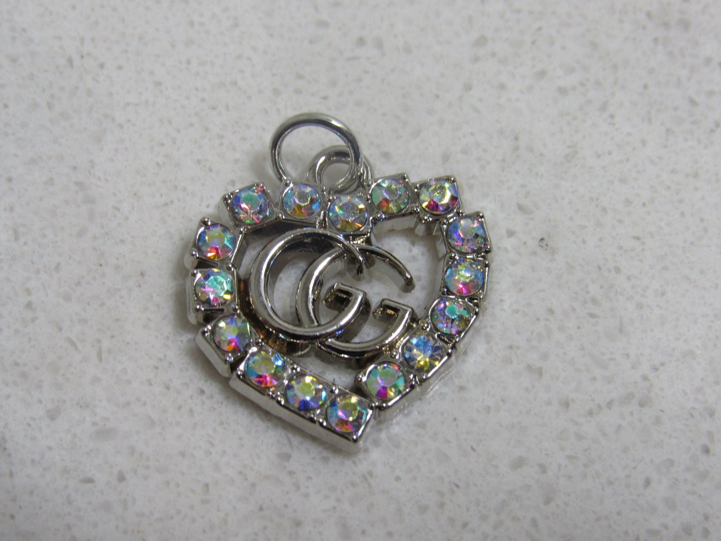 Gucci GG Crystal Inlay Heart Zipper Pull Charm Stamped!