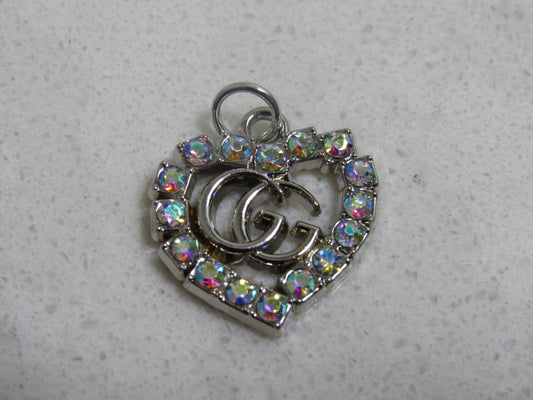 Gucci GG Crystal Inlay Heart Zipper Pull Charm Stamped!