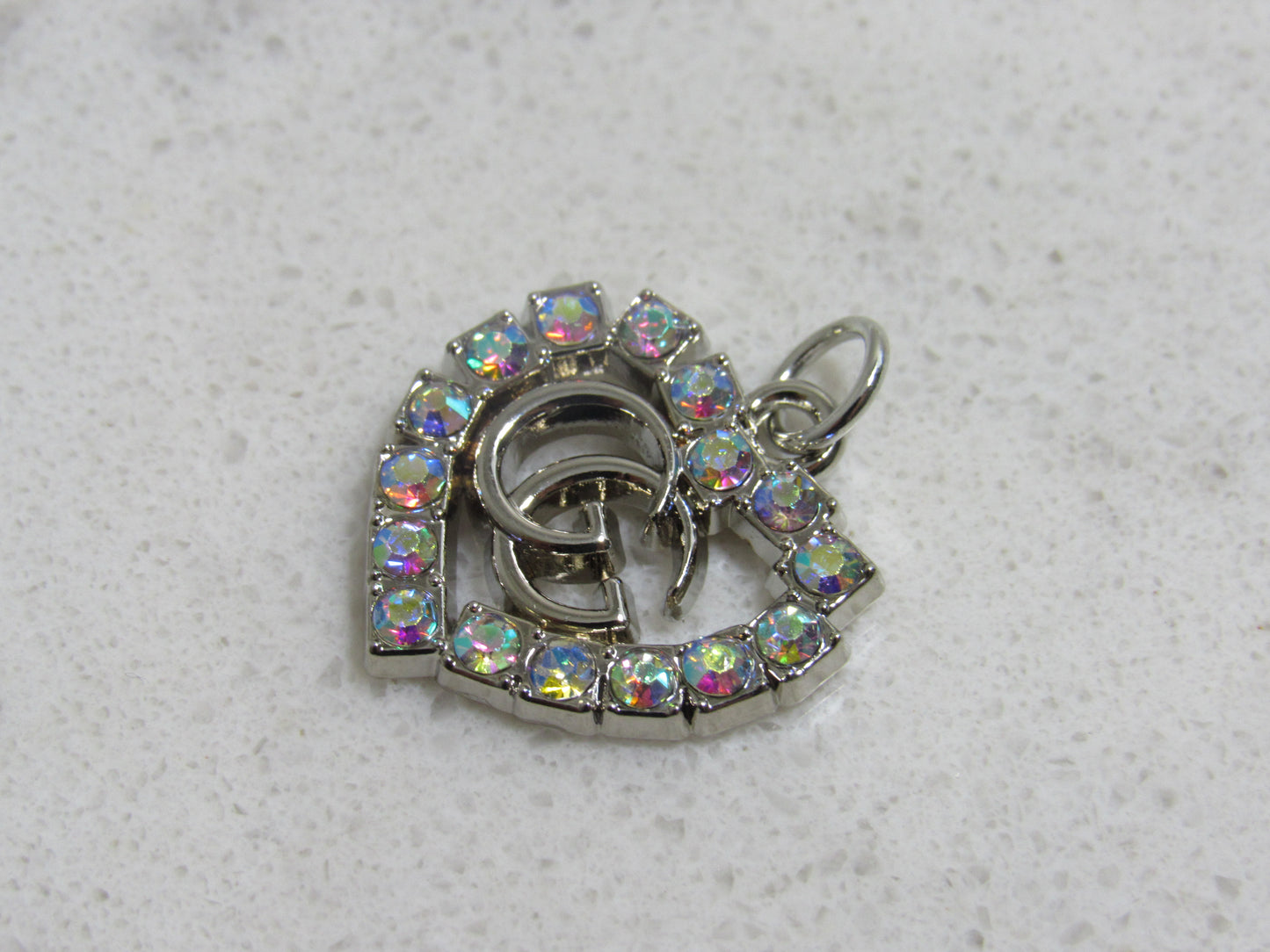 Gucci GG Crystal Inlay Heart Zipper Pull Charm Stamped!