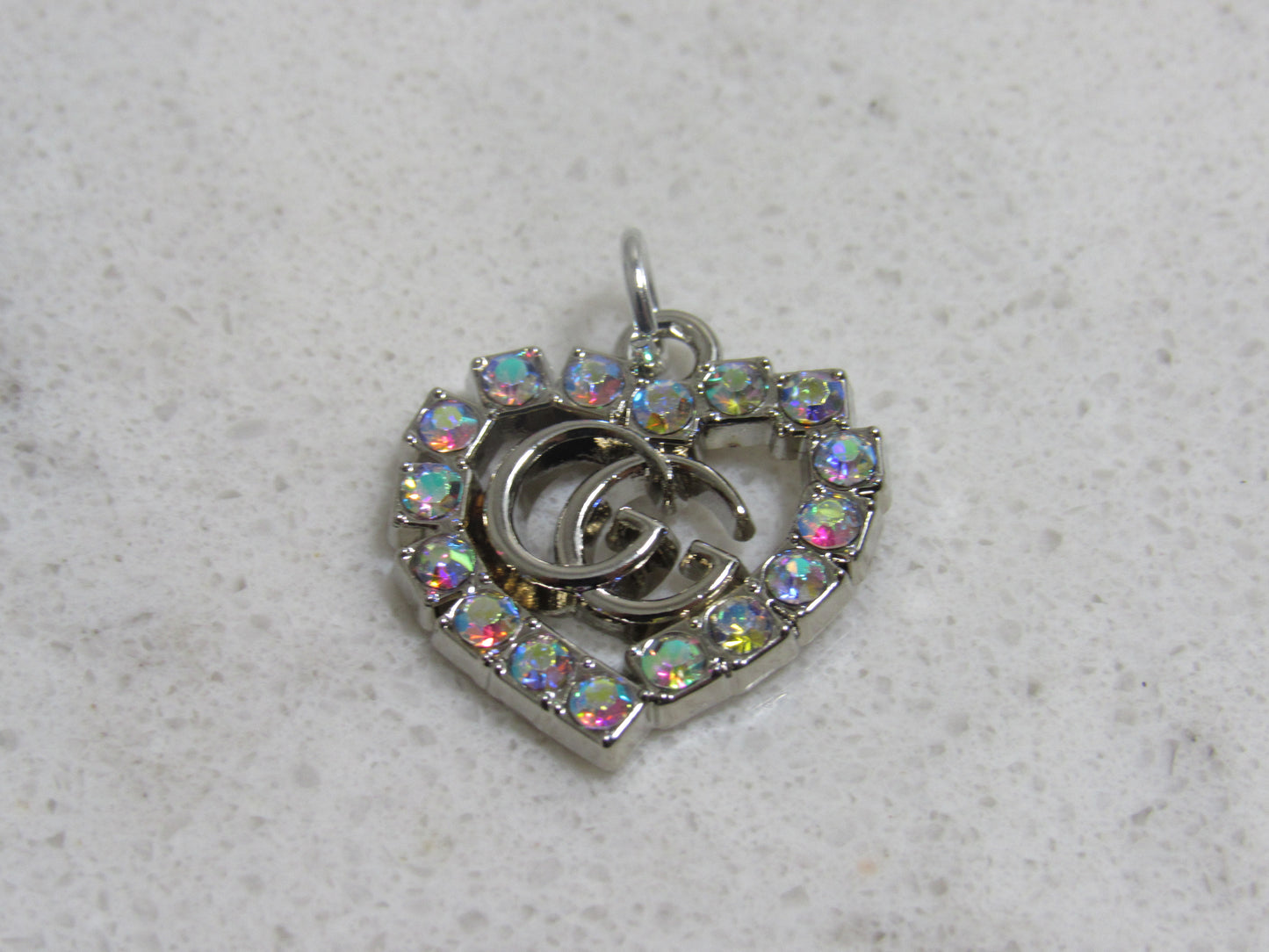 Gucci GG Crystal Inlay Heart Zipper Pull Charm Stamped!