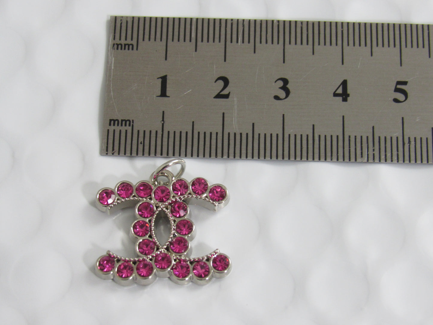 Chanel Raspberry Rhinestone Lined Silver CC Zipper Pull Charm Stamped!