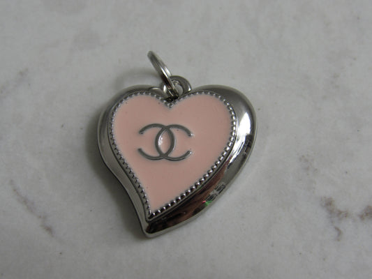 Chanel Abstract Silver And Pink Heart Zipper Pull Charm Stamped Back!