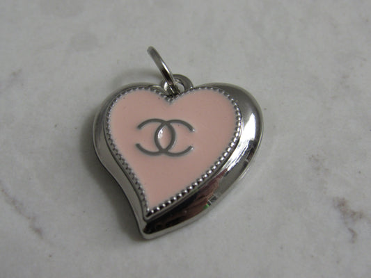 Chanel Abstract Silver And Pink Heart Zipper Pull Charm Stamped Back!