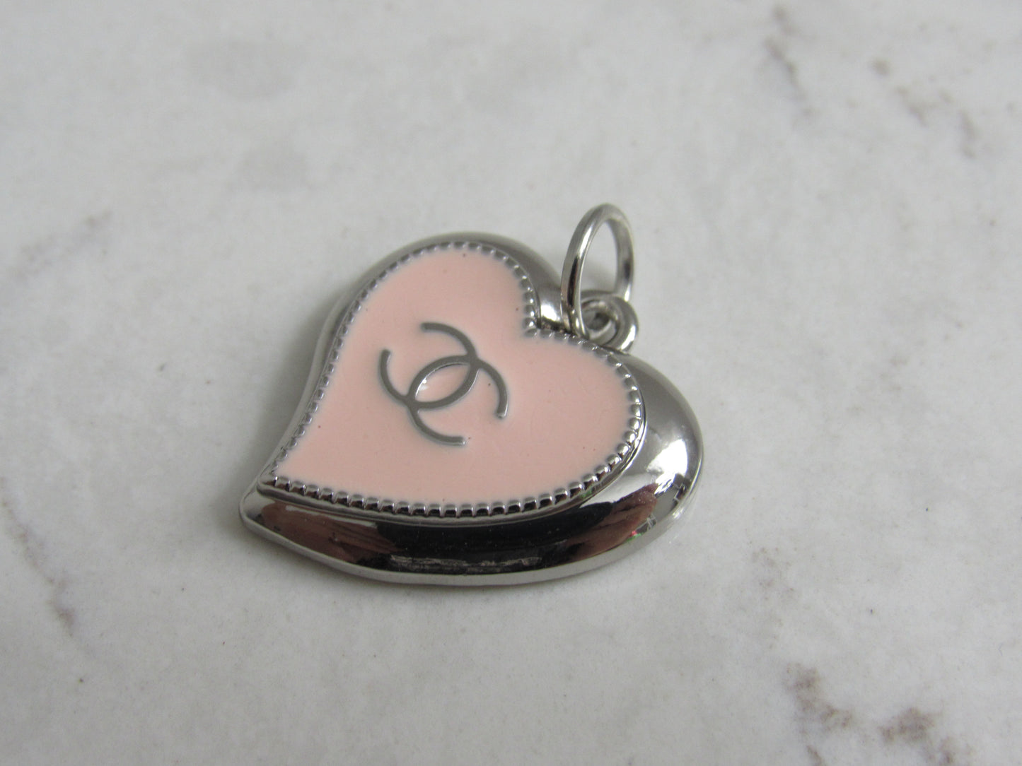 Chanel Abstract Silver And Pink Heart Zipper Pull Charm Stamped Back!