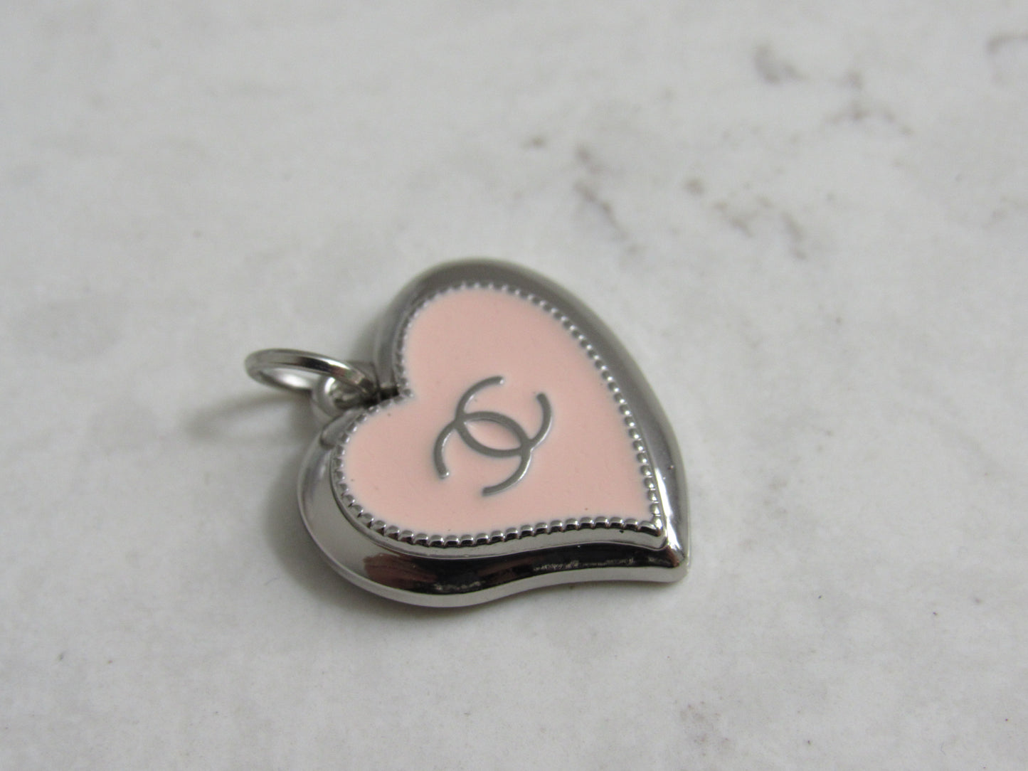 Chanel Abstract Silver And Pink Heart Zipper Pull Charm Stamped Back!