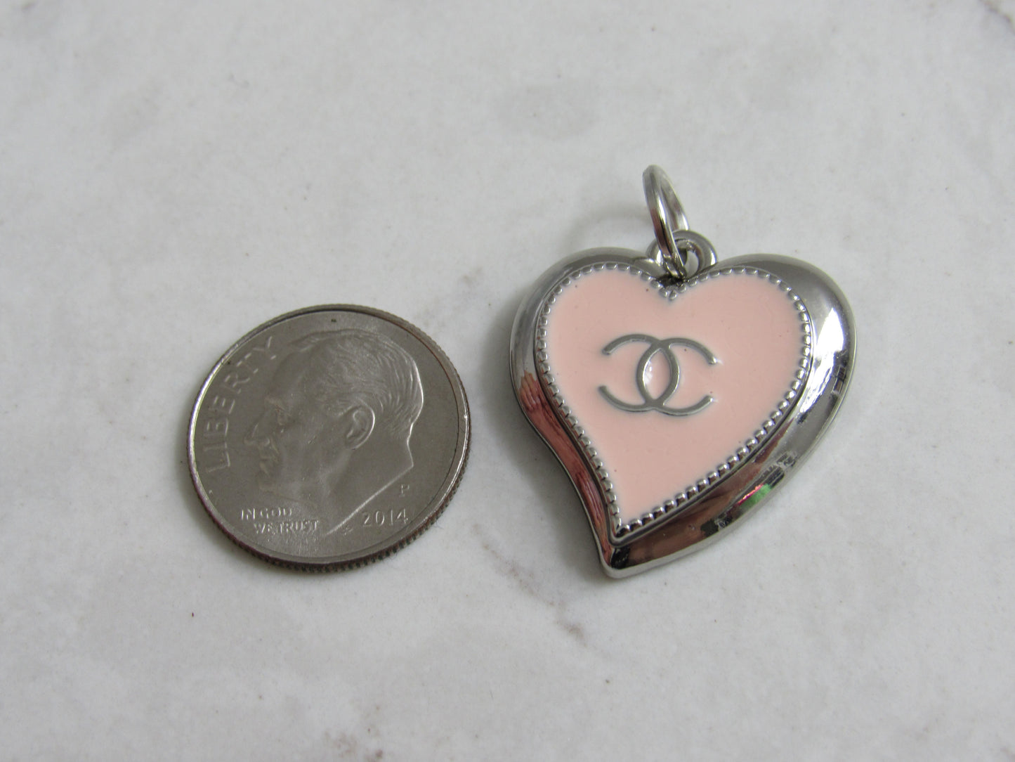 Chanel Abstract Silver And Pink Heart Zipper Pull Charm Stamped Back!