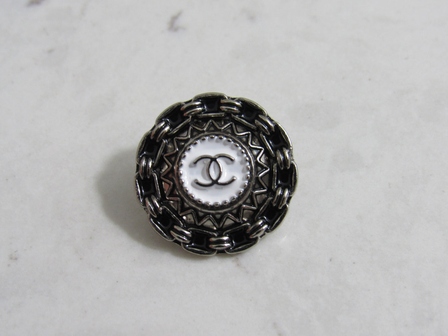 Chanel CC Silver And Black Oval Geometric Genuine Button!