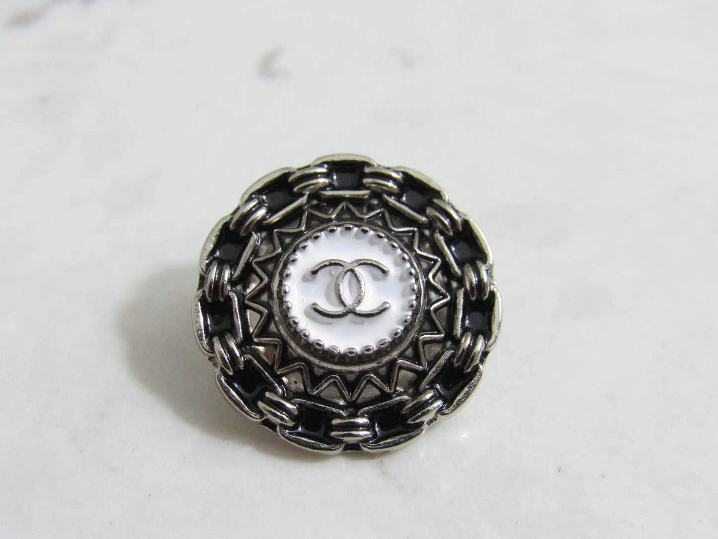 Chanel CC Silver And Black Oval Geometric Genuine Button!