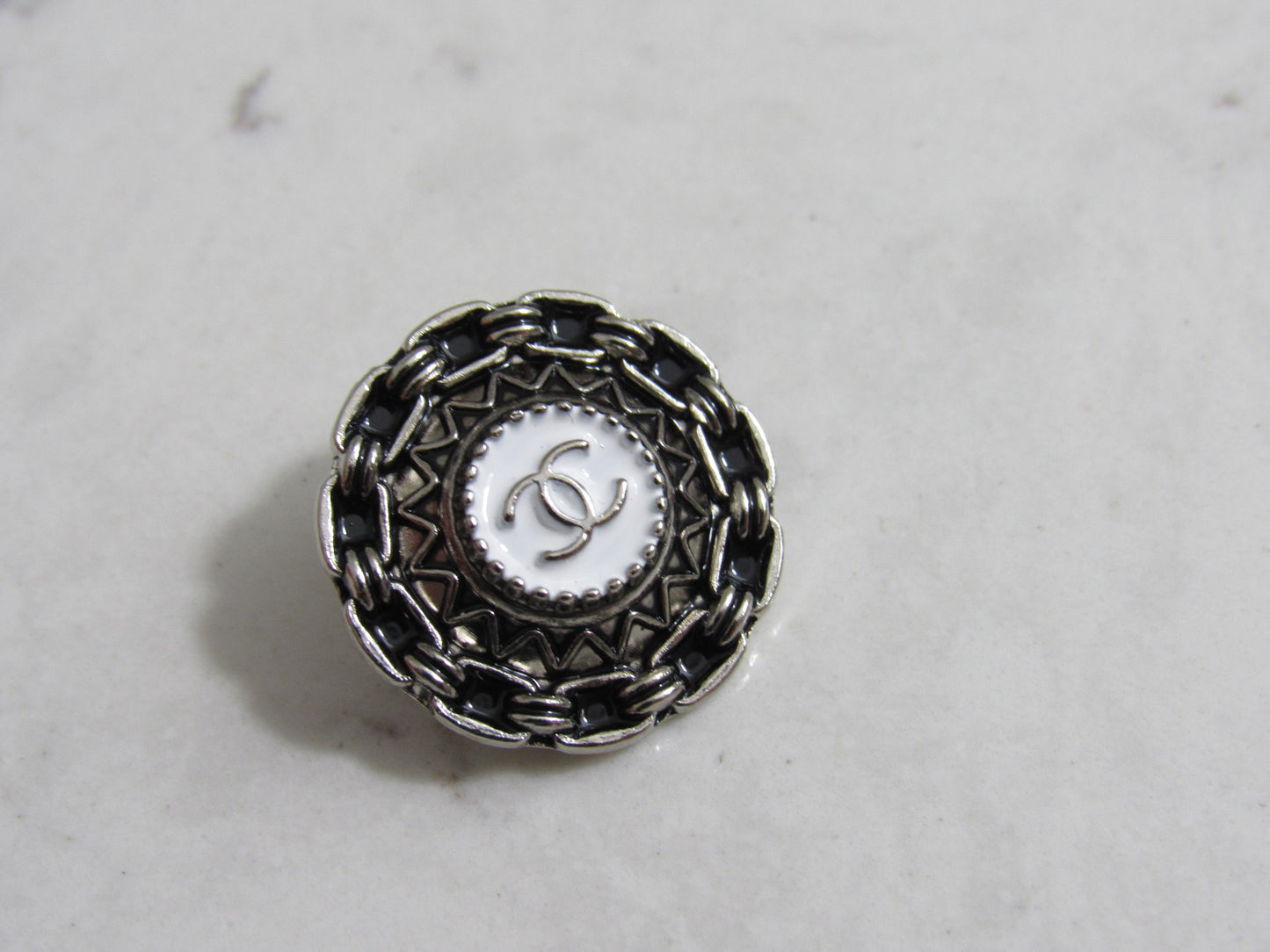 Chanel CC Silver And Black Oval Geometric Genuine Button!