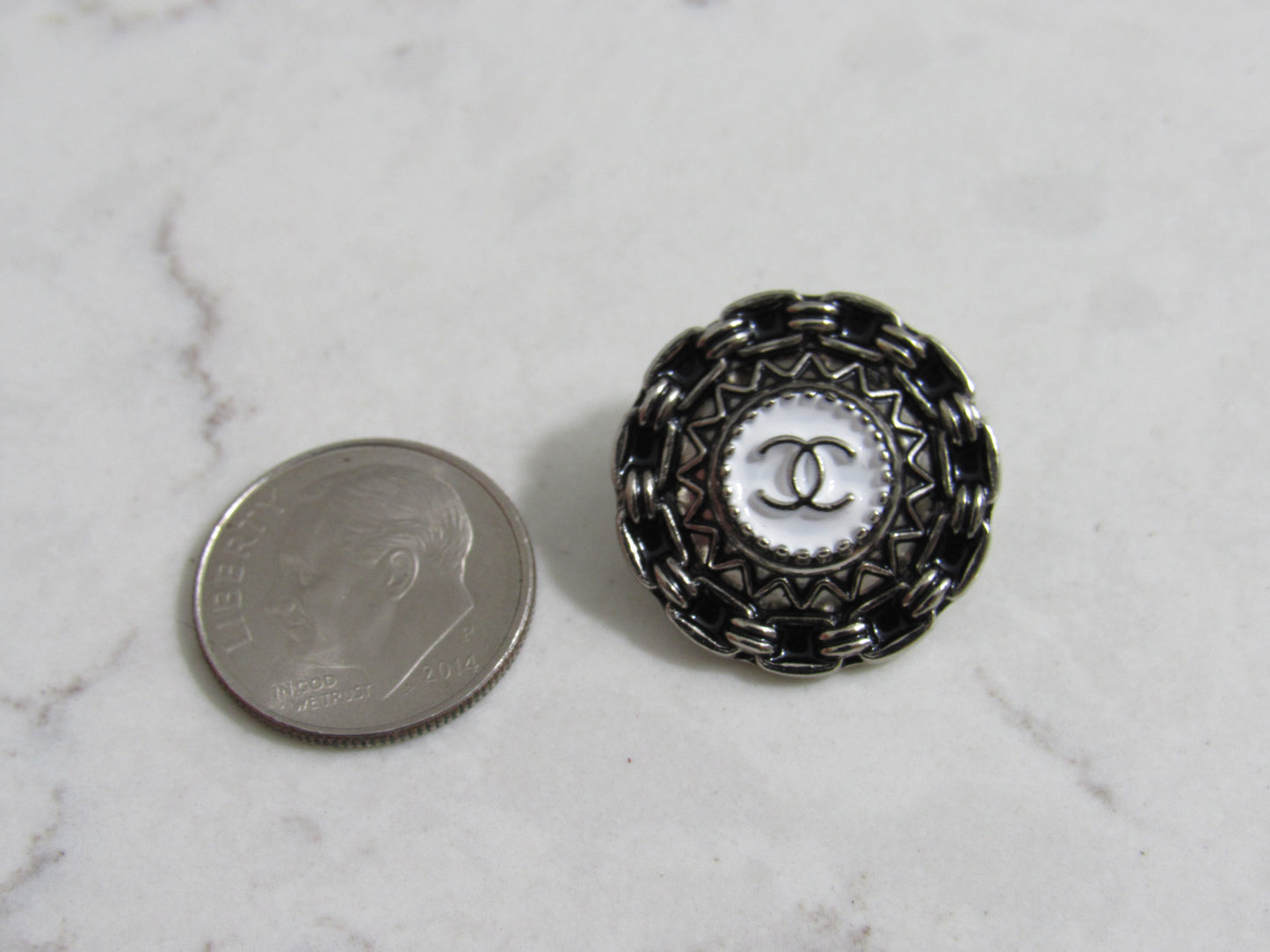 Chanel CC Silver And Black Oval Geometric Genuine Button!