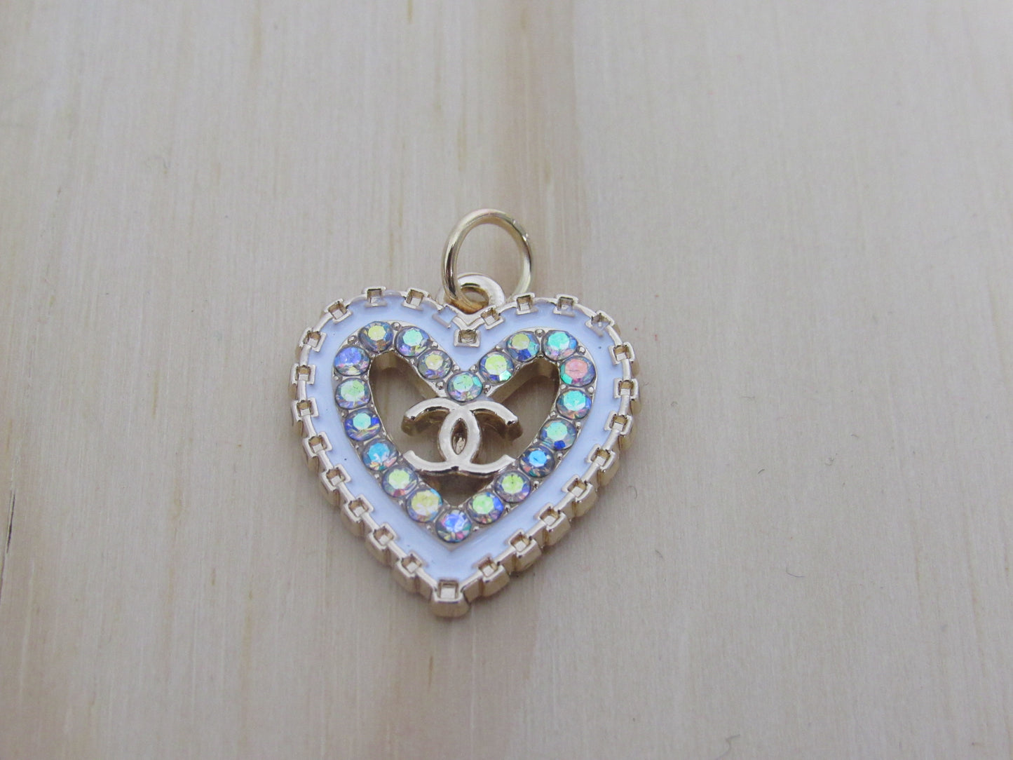 Chanel Retro Gold Tone And White Crystal Heart Zipper Pull Charm!