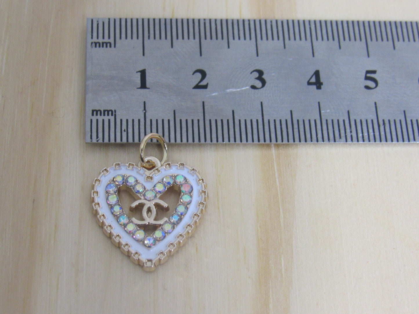 Chanel Retro Gold Tone And White Crystal Heart Zipper Pull Charm!