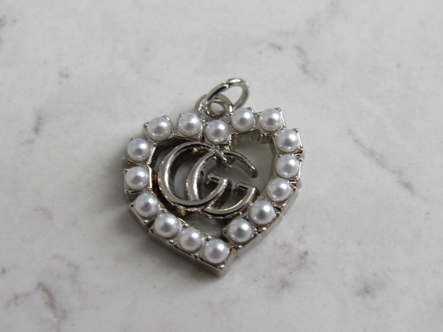 Gucci Stamped Pearl Lined Silver Tone Heart Zipper Pull Charm!