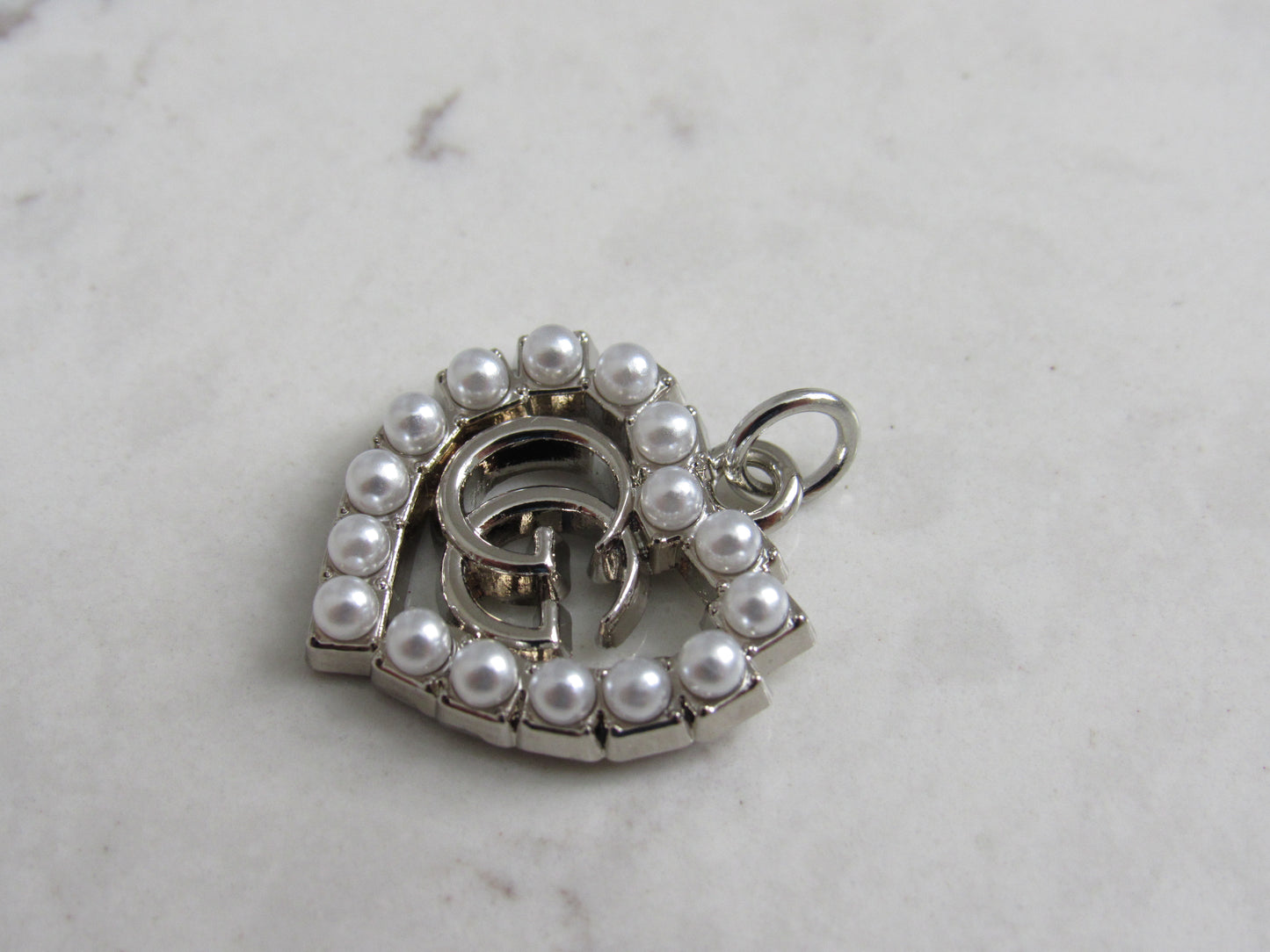 Gucci Stamped Pearl Lined Silver Tone Heart Zipper Pull Charm!