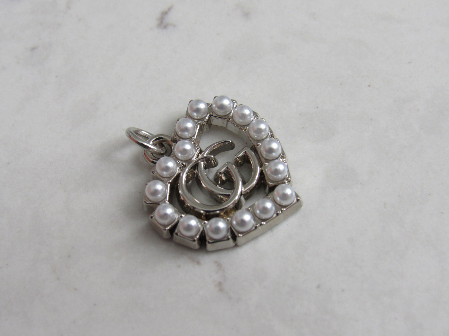 Gucci Stamped Pearl Lined Silver Tone Heart Zipper Pull Charm!