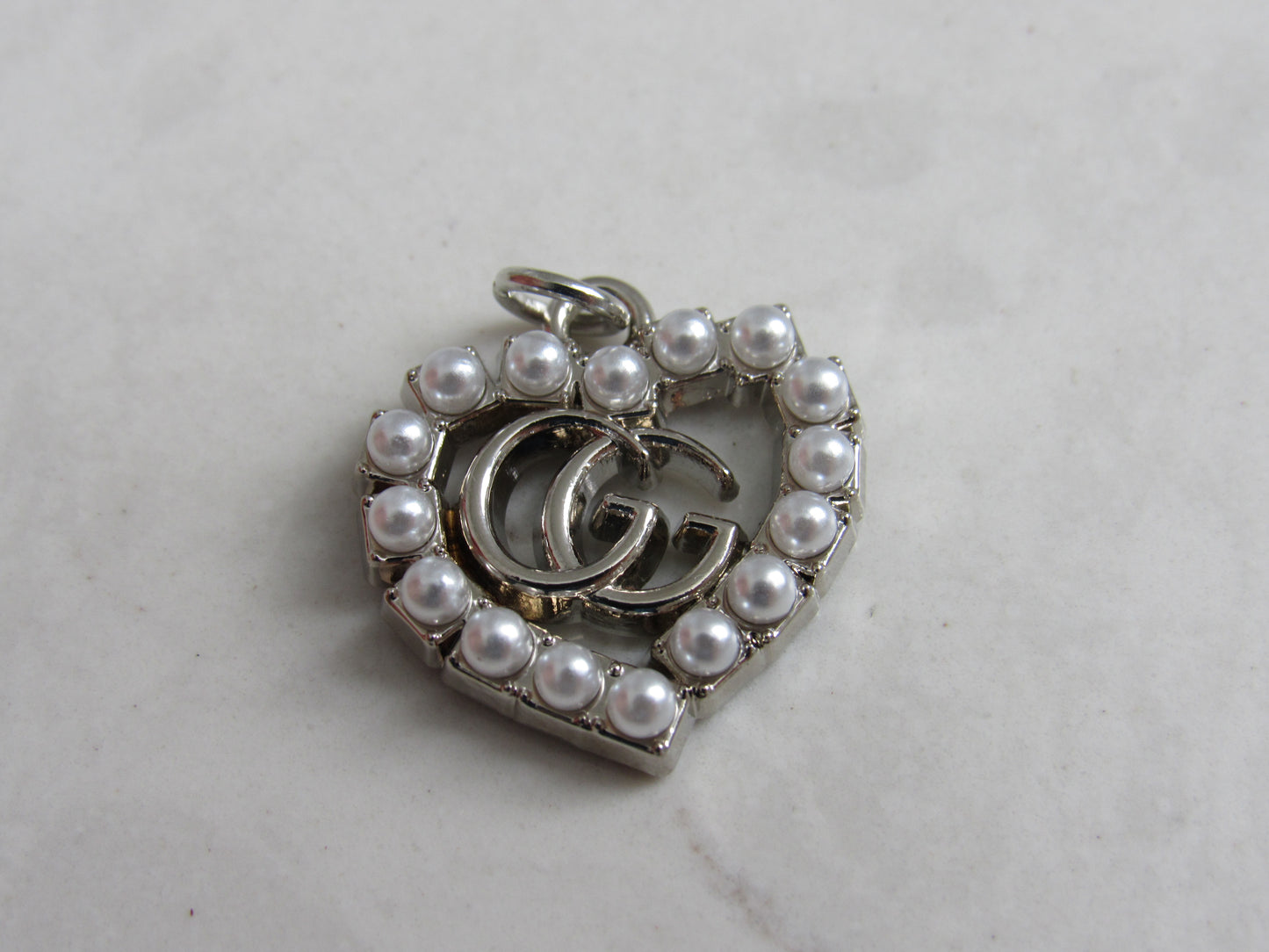 Gucci Stamped Pearl Lined Silver Tone Heart Zipper Pull Charm!