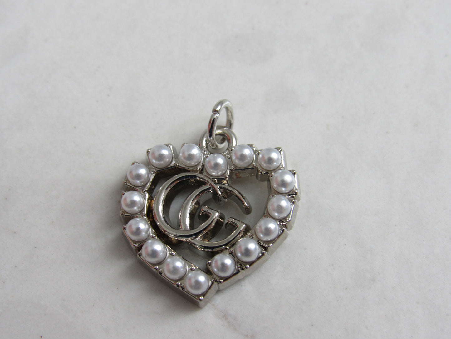 Gucci Stamped Pearl Lined Silver Tone Heart Zipper Pull Charm!