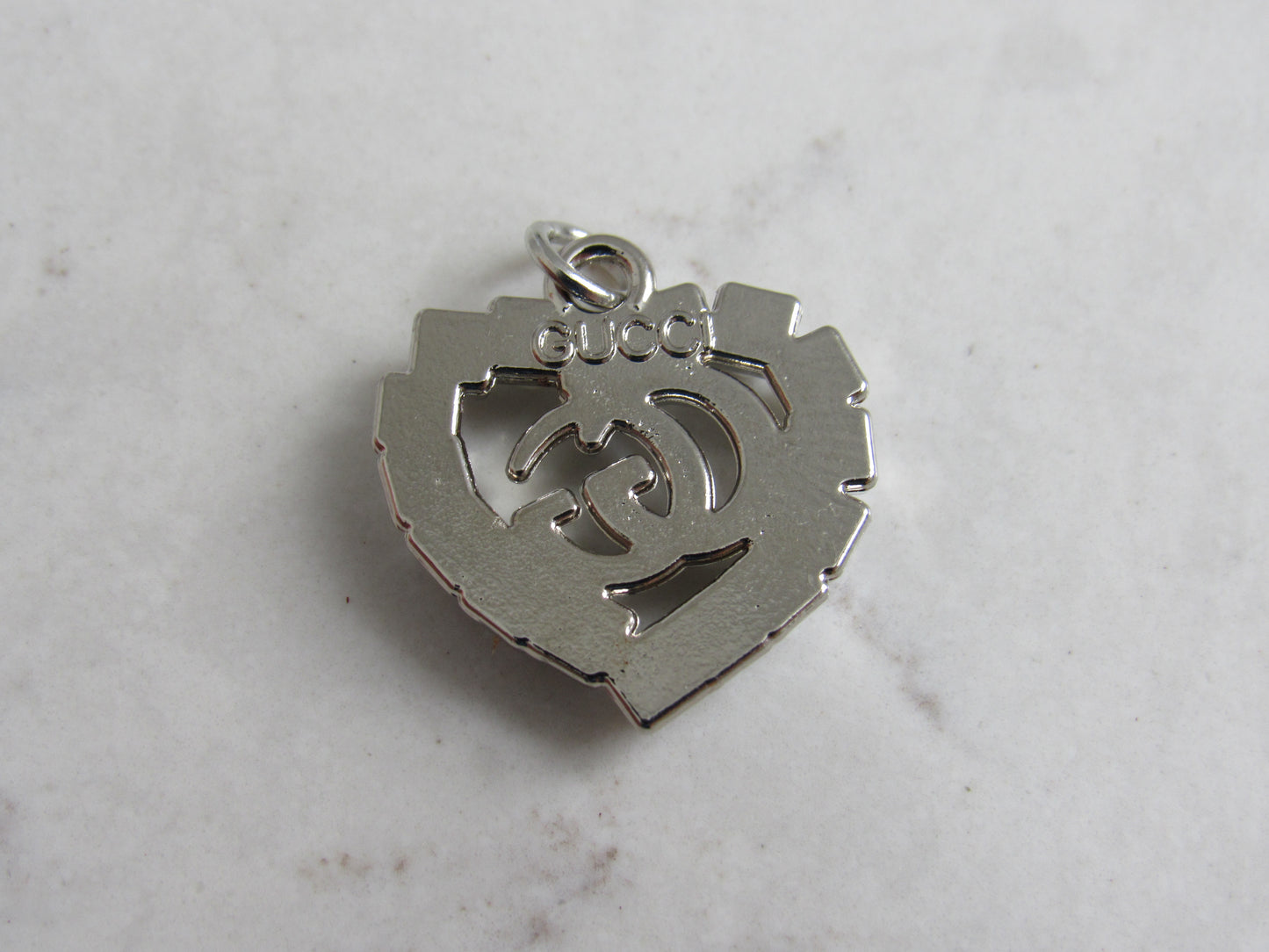 Gucci Stamped Pearl Lined Silver Tone Heart Zipper Pull Charm!