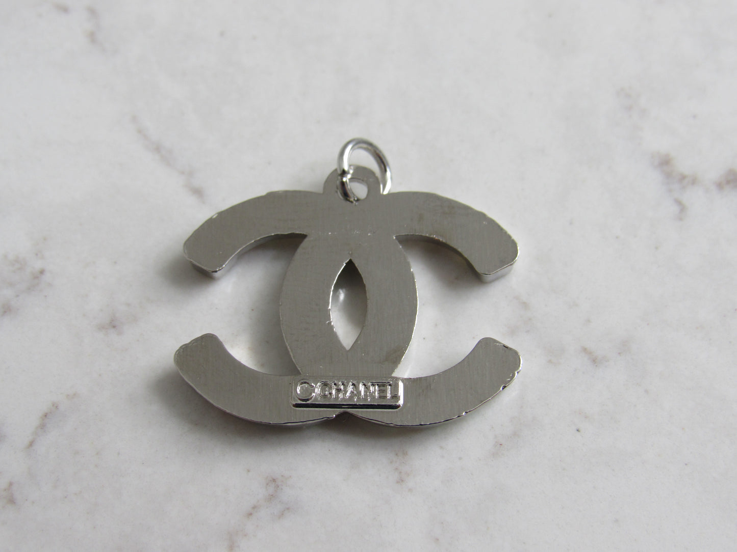 Chanel Stamped Clear Fire Crystal Inlay 25mm CC Zipper Pull Charm!