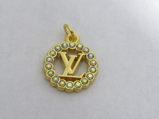 Louis Vuitton Gold Tone Clear Rhinestone Lined Oval Zipper Pull Charm!