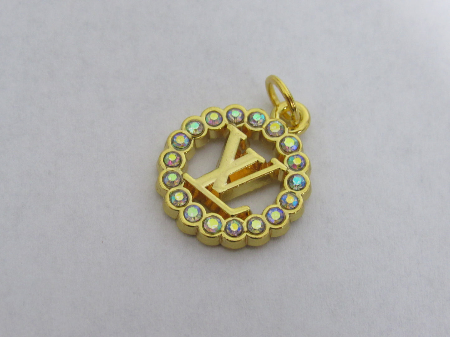 Louis Vuitton Gold Tone Clear Rhinestone Lined Oval Zipper Pull Charm!