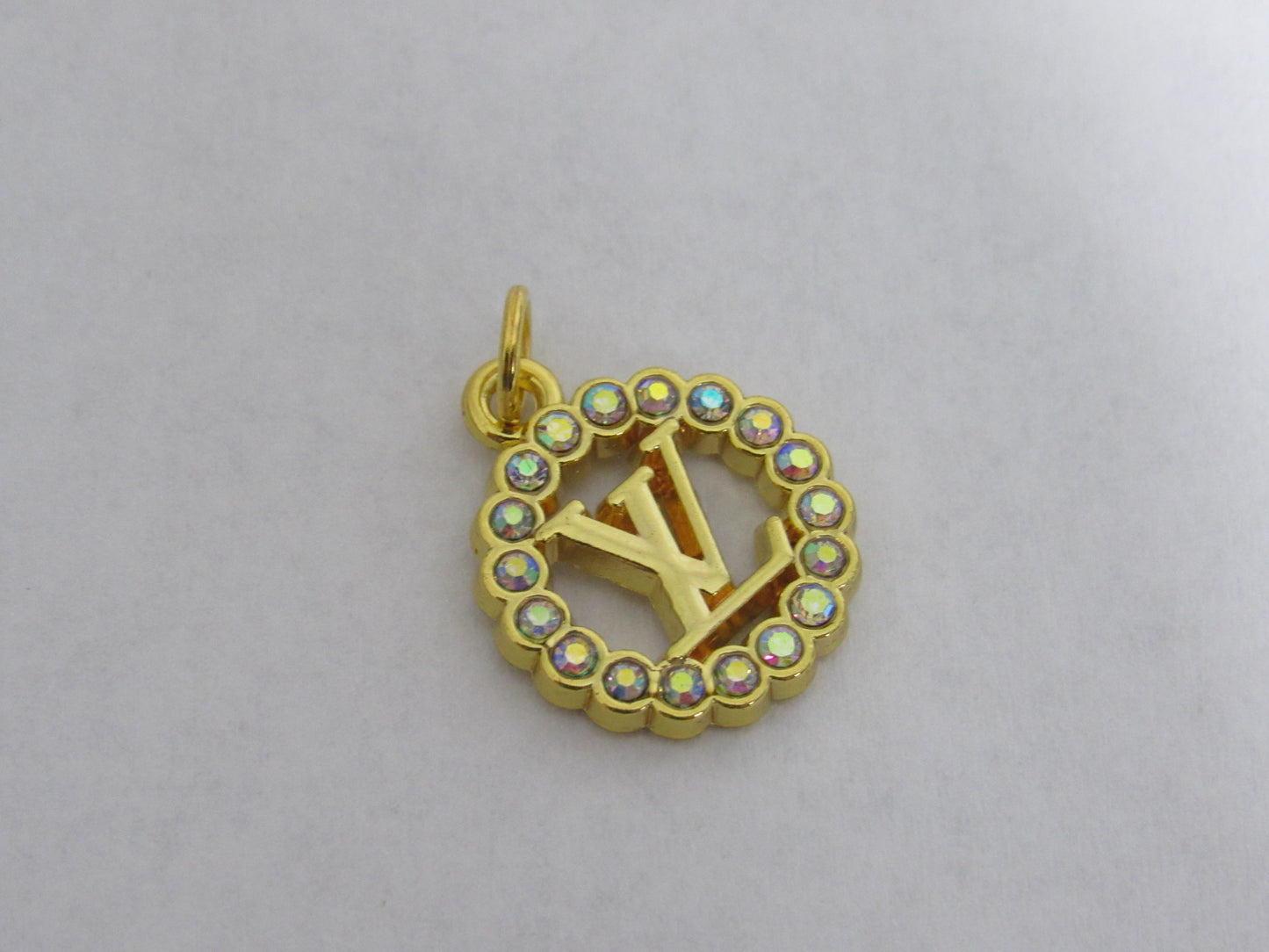 Louis Vuitton Gold Tone Clear Rhinestone Lined Oval Zipper Pull Charm!