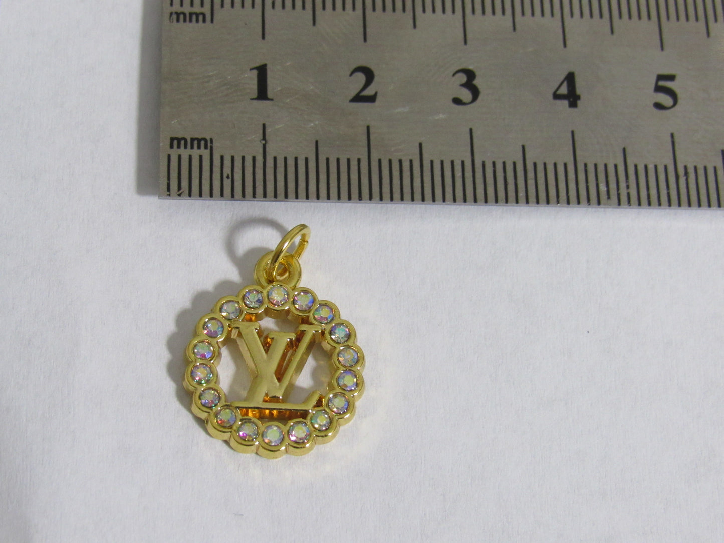 Louis Vuitton Gold Tone Clear Rhinestone Lined Oval Zipper Pull Charm!