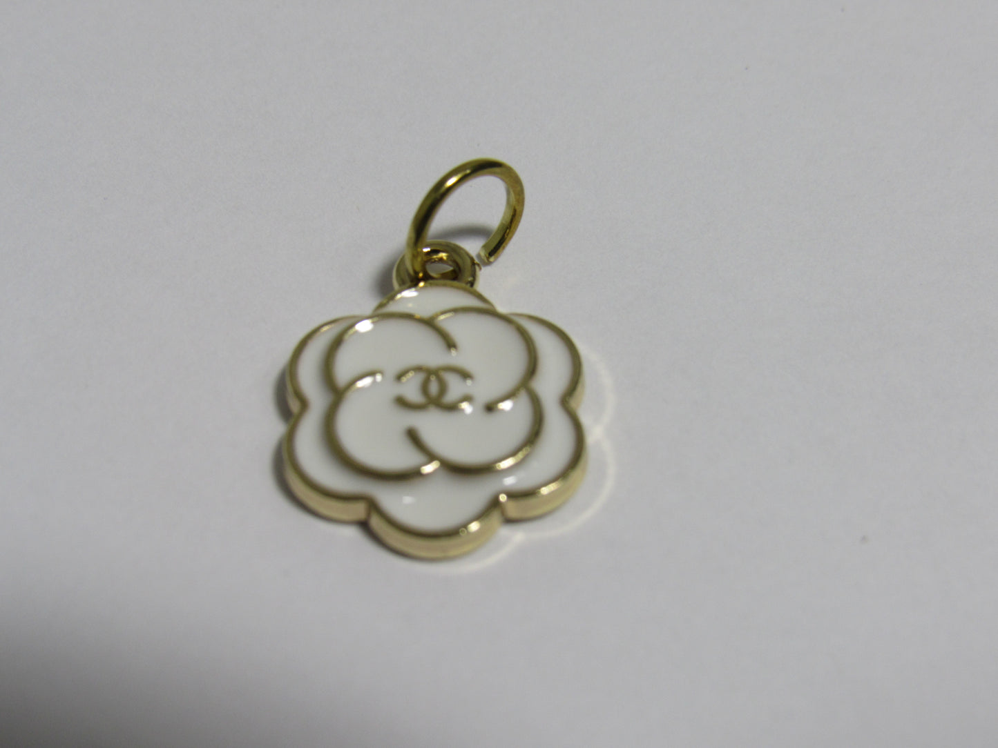 Chanel White And Gold Flower Zipper Pull Charm Stamped!