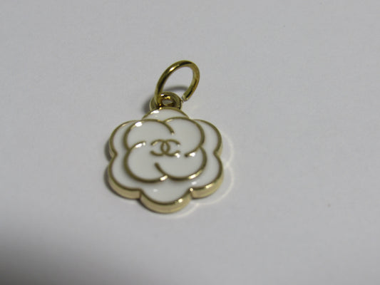 Chanel White And Gold Flower Zipper Pull Charm Stamped!