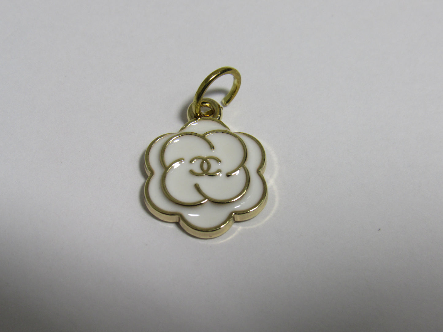 Chanel White And Gold Flower Zipper Pull Charm Stamped!