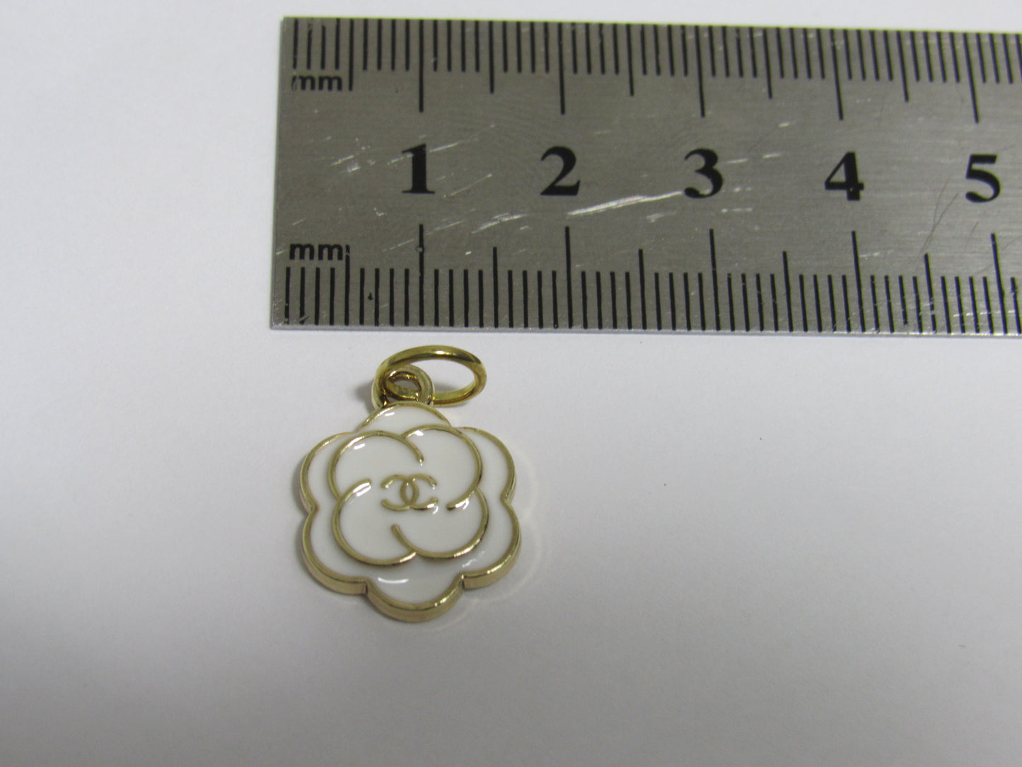 Chanel White And Gold Flower Zipper Pull Charm Stamped!