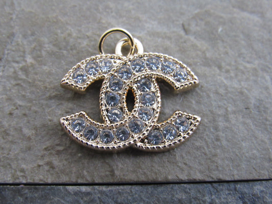 Vintage Chanel Gold Tone CC Zipper Pull With Clear Iced Rhinestones!
