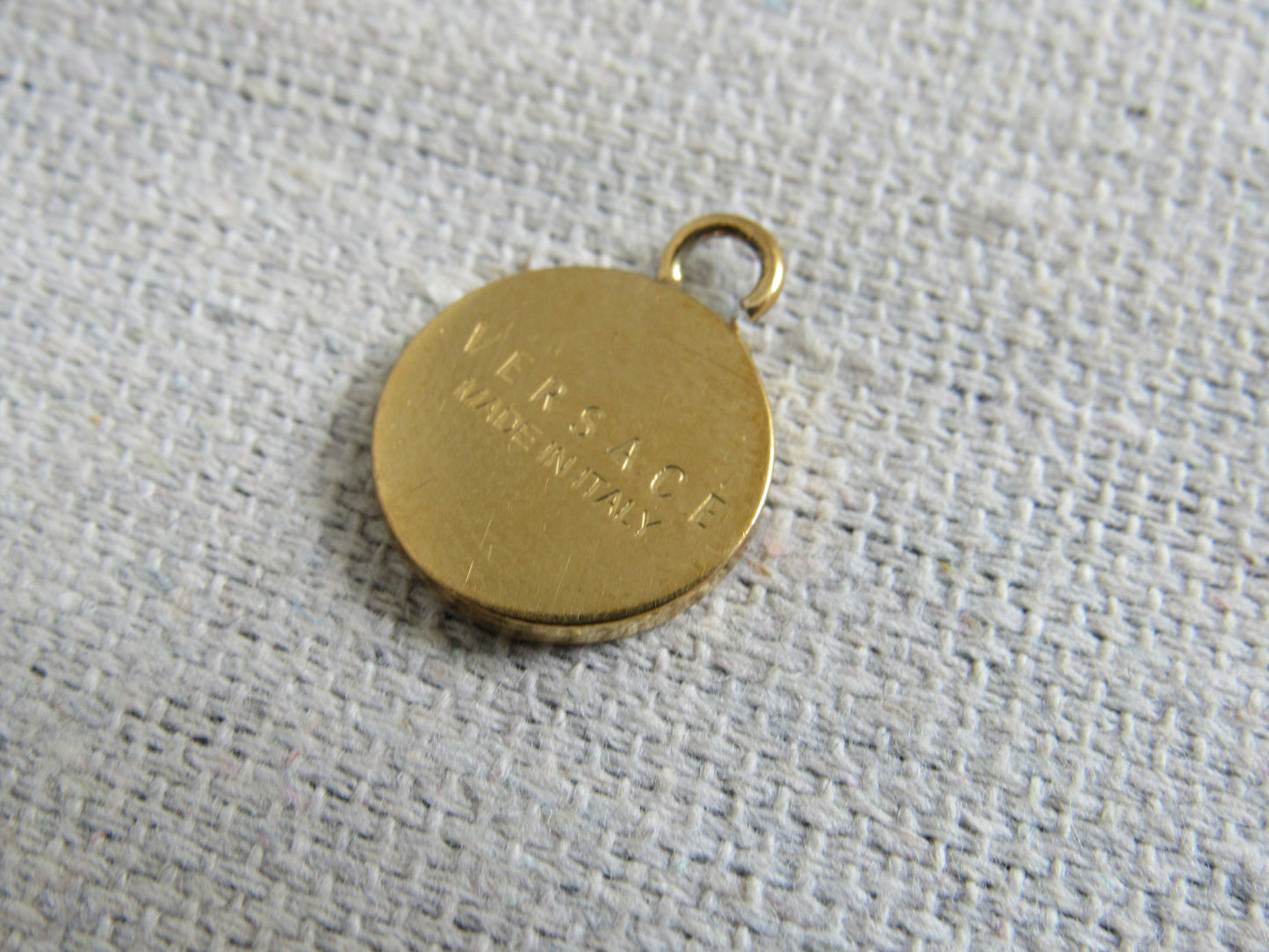 Versace Vintage Gold Tone Etched Medallion Coin Charm!