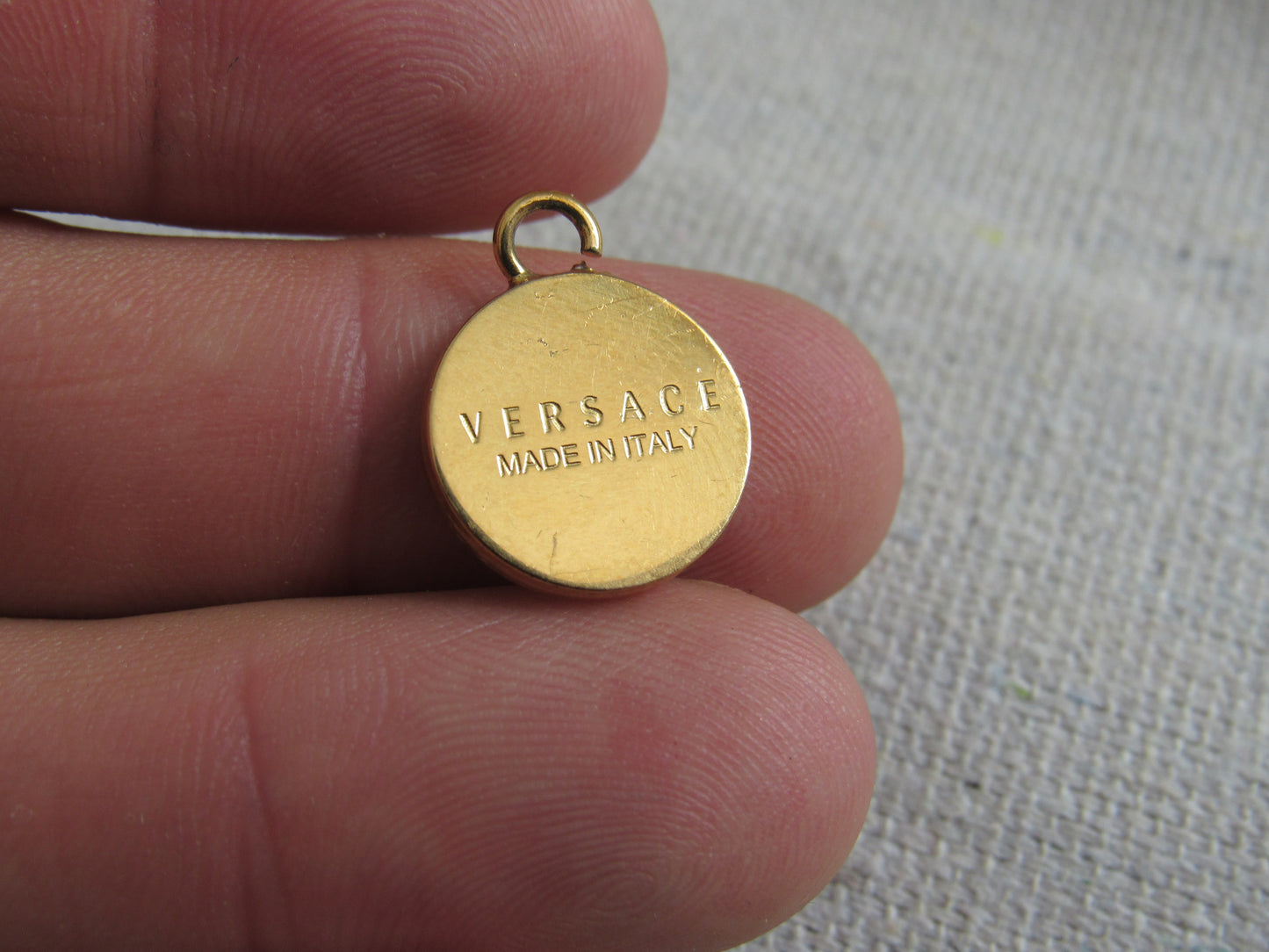 Versace Vintage Gold Tone Etched Medallion Coin Charm!