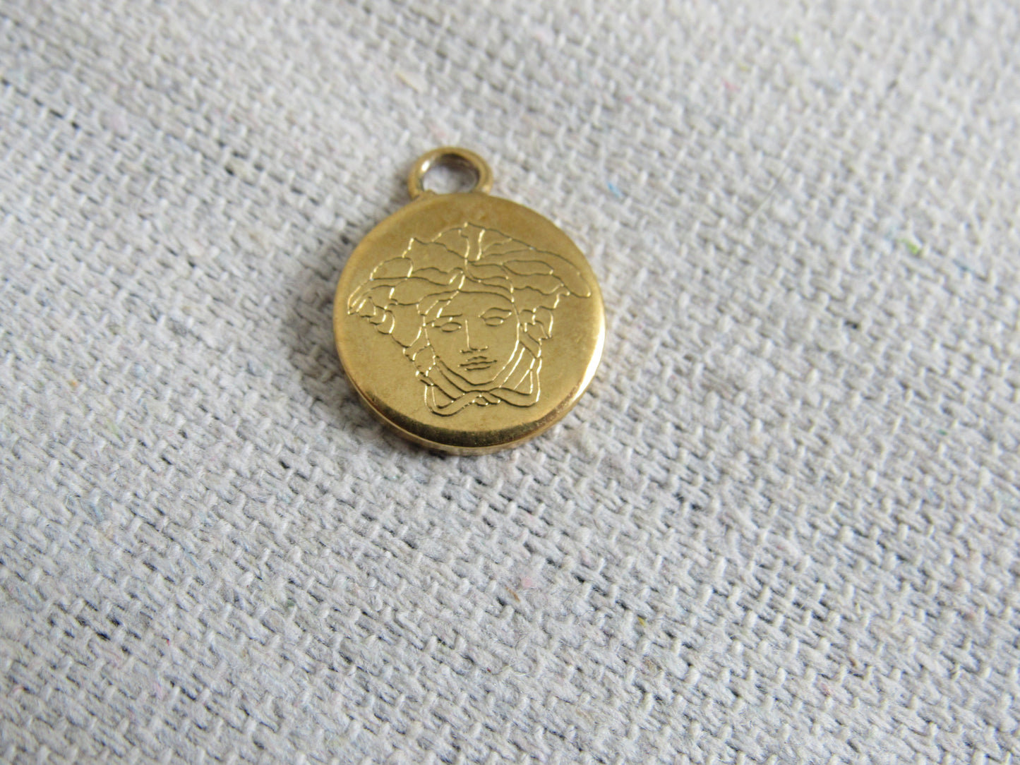 Versace Vintage Gold Tone Etched Medallion Coin Charm!