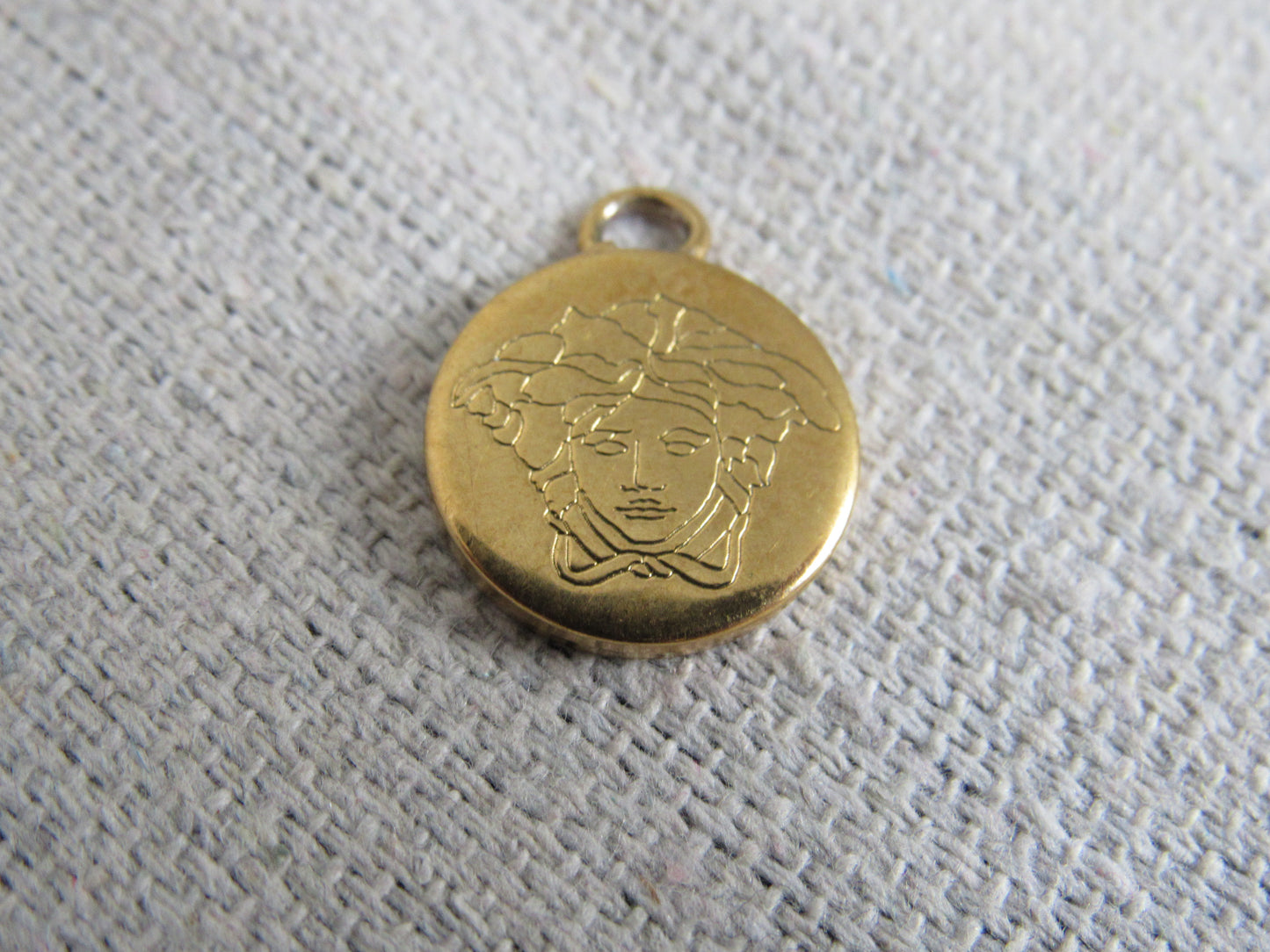 Versace Vintage Gold Tone Etched Medallion Coin Charm!