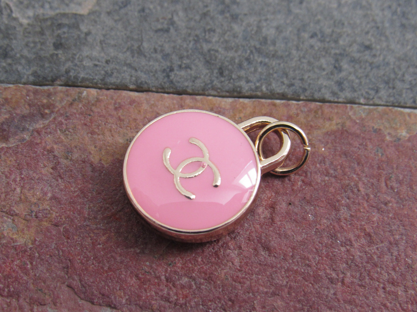 Chanel CC Enamel Double Sided Oval Lt. Pink and Gold Zipper Pull Charm!