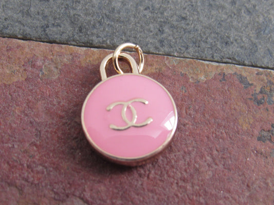 Chanel CC Enamel Double Sided Oval Lt. Pink and Gold Zipper Pull Charm!