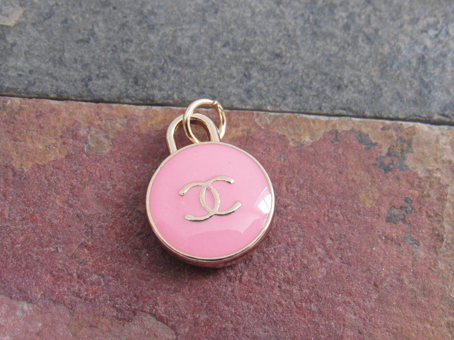 Chanel CC Enamel Double Sided Oval Lt. Pink and Gold Zipper Pull Charm!