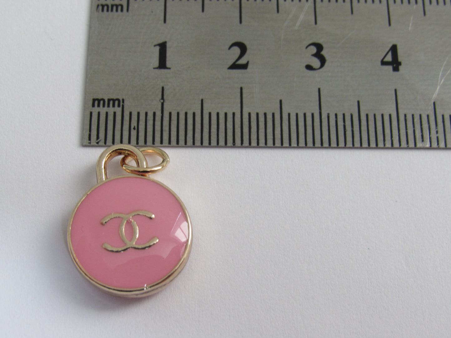 Chanel CC Enamel Double Sided Oval Lt. Pink and Gold Zipper Pull Charm!